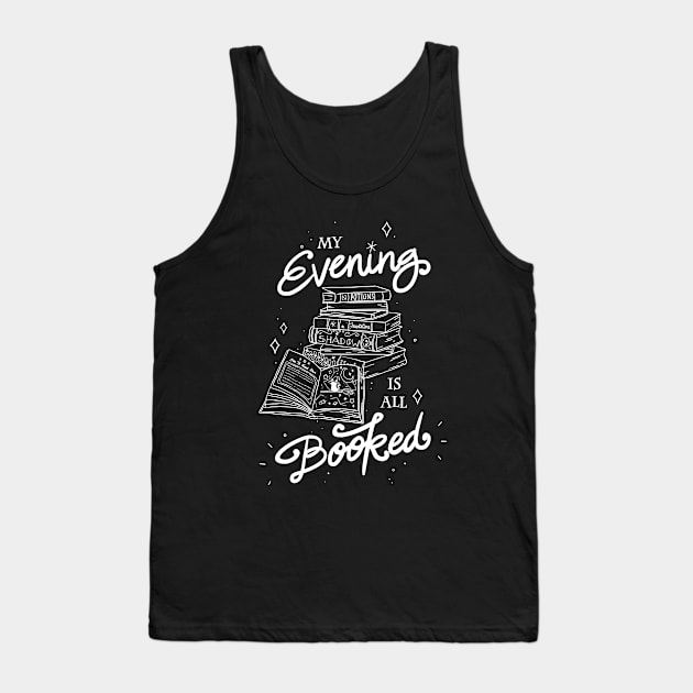 My Evening Is All Booked Halloween and Samhain Nerdy Witch Spell Book Tank Top by TheGhoulishGarb